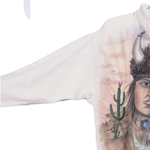 VINTAGE 90s Wek The World Sweatshirt L/XL Beige Native American Bison Graphic - Picture 9 of 12